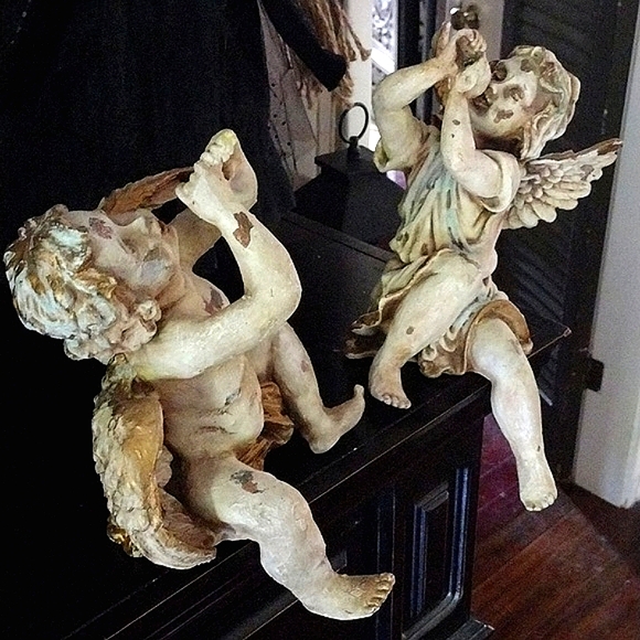 💖Vintage Toscano Boy Girl Angel Cherub Shelf Sitters - Picture 4 of 17